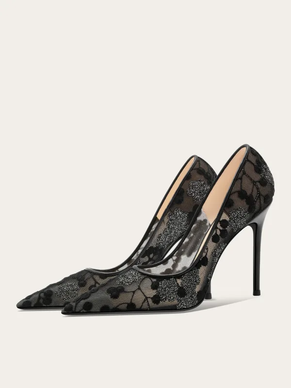 Vintage / Retro Black Embroidered Evening Party Pumps 2025 10 cm Stiletto Heels Pointed Toe Pumps High Heels