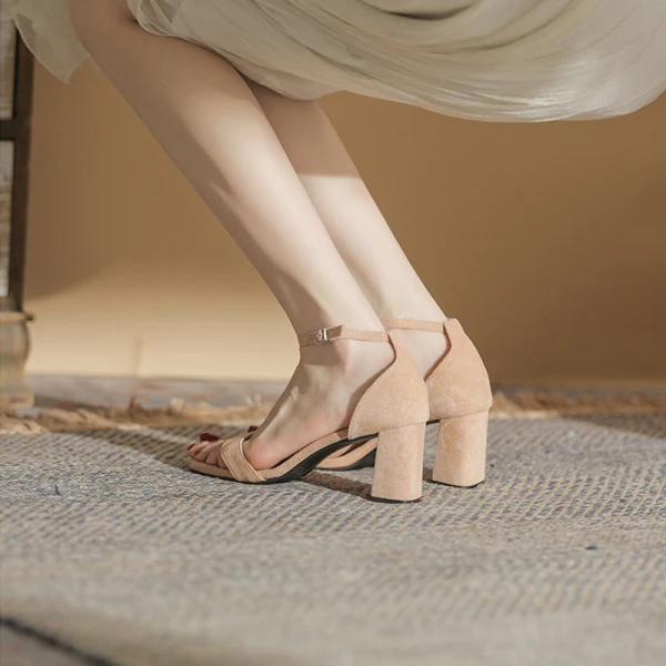 Chic / Beautiful Khaki Summer Street Wear Womens Sandals 2023 Ankle Strap 7 cm Stiletto Heels Open / Peep Toe Sandals High Heels