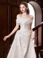 Elegant White Satin Bow Wedding Dresses 2025 A-Line / Princess Off-The-Shoulder Short Sleeve Backless Floor-Length / Long Prom Wedding Dresses