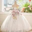 Chic / Beautiful White Beading Pearl Sequins Appliques Birthday Flower Girl Dresses 2025 Ball Gown Scoop Neck Sleeveless Backless Floor-Length / Long