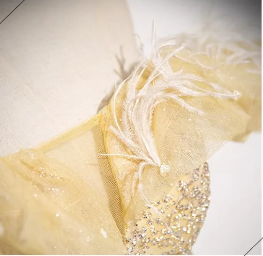 Chic / Beautiful Yellow Beading Sequins Prom Dresses 2024 A-Line / Princess Off-The-Shoulder Feather Sleeveless Backless Floor-Length / Long Prom Formal Dresses