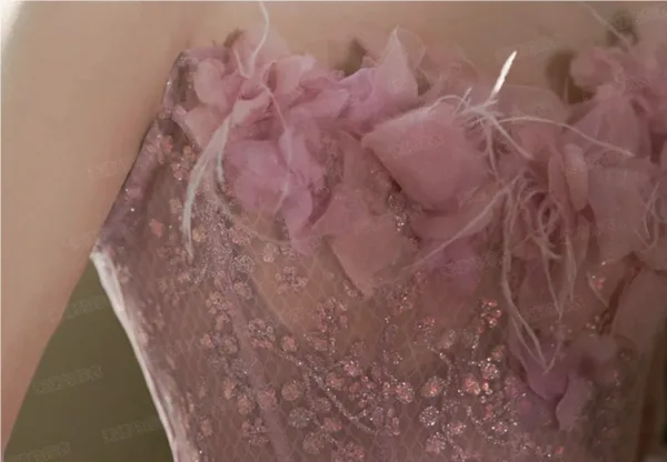 Flower Fairy Candy Pink Sequins Appliques Tassel Prom Dresses 2025 A-Line / Princess Strapless Sleeveless Backless Floor-Length / Long Prom Formal Dresses