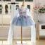 Chic / Beautiful Sky Blue Lace Flower Appliques Birthday Short Flower Girl Dresses 2025 Ball Gown V-Neck Sleeveless