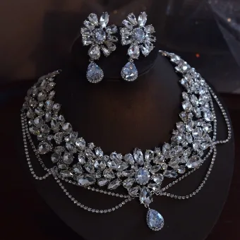 Sparkly Silver Rhinestone Zircon Alloy Wedding Earrings Necklace Accessories 2025