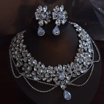 Scintillantes Argenté Faux Diamant Zircon Alliage Mariage Boucles D 039 Oreilles Un Collier Accessorize 2025