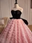 Lovely Blushing Pink Flower Prom Dresses 2024 Ball Gown Strapless Sleeveless Backless Bow Court Train Prom Formal Dresses
