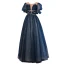 Chic / Beautiful Ocean Blue Sequins Prom Dresses 2022 A-Line / Princess Scoop Neck Short Sleeve Floor-Length / Long Prom Formal Dresses