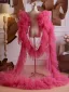 Mode Fushia Volants en Cascade Fait main Soirée Manches Courtes châle 2025 Tulle