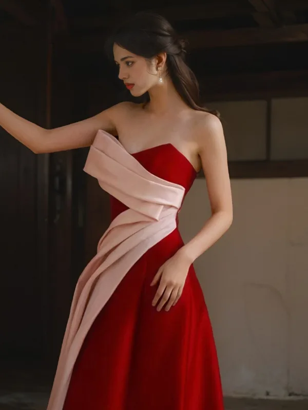 Chic / Beautiful Burgundy A-Line / Princess Prom Dresses 2024 Strapless Sleeveless Backless Floor-Length / Long Prom Formal Dresses