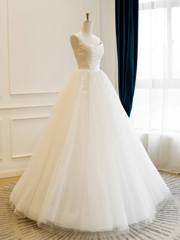 Fabulous A-Line / Princess Ivory Lace Flower Wedding Dresses 2025 Crossed Straps Floor-Length / Long Tulle Sleeveless