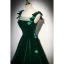 Modest / Simple Dark Green Appliques Suede Prom Dresses 2023 A-Line / Princess Square Neckline Sleeveless Backless Floor-Length / Long Prom Formal Dresses
