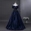 Vintage / Retro Navy Blue Beading Sequins Prom Dresses 2025 Ball Gown Off-The-Shoulder Short Sleeve Backless Floor-Length / Long Formal Dresses