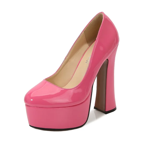 Vintage / Retro Black Cocktail Party Waterproof Pumps 2023 14 cm Thick Heels Round Toe Pumps High Heels