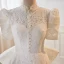Elegant Chinese style White Pearl Lace Flower Wedding Dresses 2023 A-Line / Princess High Neck Puffy Short Sleeve Backless Bow Sweep Train Wedding
