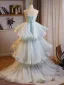 Flower Fairy Sage Green Appliques Cascading Ruffles Prom Dresses 2026 Ball Gown Strapless Bow Sleeveless Backless Sweep Train Formal Dresses