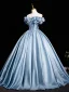 Elegant Mint Green Satin Prom Dresses 2025 Ball Gown Off-The-Shoulder Short Sleeve Backless Floor-Length / Long Prom Formal Dresses