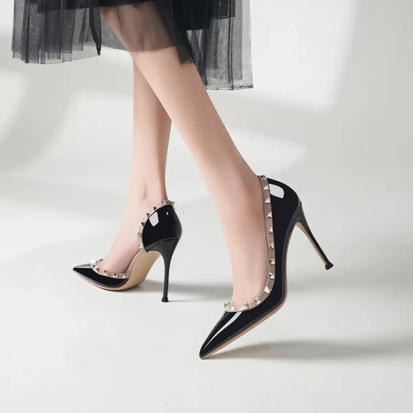 Sexy Bordeaux Avond Klinknagel Pumps 2025 Leer 10 cm Naaldhakken / Stiletto Spitse Neus Pumps Hoge Hakken