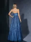 Fashion Ocean Blue Lace Flower Prom Dresses 2025 A-Line / Princess Spaghetti Straps Sleeveless Backless Floor-Length / Long Prom Formal Dresses