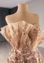 Luxus / Herrlich Glitzernden Gold Perlenstickerei Pailletten Gespaltete Front Ballkleider 2024 Ballkleid Bandeau Ärmellos Rückenfreies Hof-Schleppe Ball Festliche Kleider