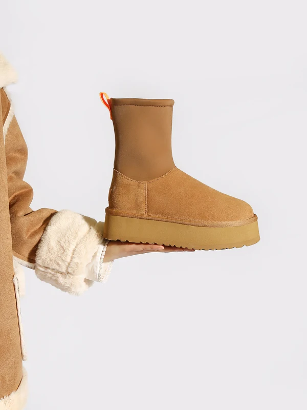 Comfortable Brown Winter Street Wear Snow Boots 2024 Womens Boots Leather Round Toe Womens Boots