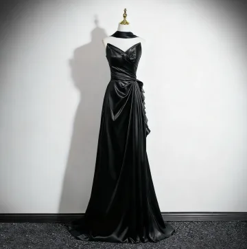 Sexy Svart Selskapskjoler 2025 Prinsesse Strapless Uten Ermer Ryggløse Lange Formelle Kjoler