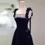 Elegant Navy Blue Suede Evening Dresses 2022 A-Line / Princess Spaghetti Straps Sleeveless Backless Bow Floor-Length / Long Evening Party Formal Dresses
