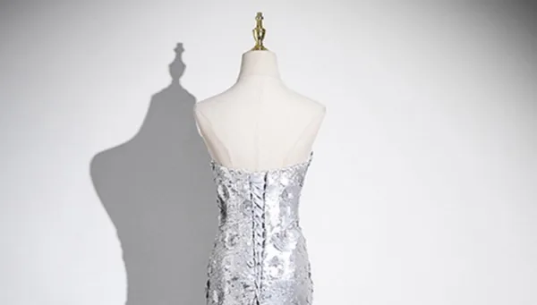 Sexy Scintillantes Argenté Paillettes Appliques Robe De Soirée 2025 Trompette / Sirène Bustier Sans Manches Dos Nu Longue Soirée Robe De Ceremonie