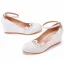 Élégant Blanche En Dentelle Fleur Chaussure De Mariée 2022 5 cm Compensées À Bout Rond Mariage Talons Hauts
