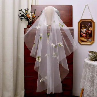 Élégant Blanche Brodé 1 5 M Tulle Voile De Mariée 2025
