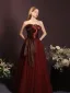 Charming Burgundy Bow Prom Dresses 2023 A-Line / Princess Strapless Sleeveless Backless Floor-Length / Long Prom Formal Dresses