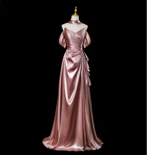 Sexy Or Rose Satin Robe De Soirée 2025 Princesse Bustier Sans Manches Dos Nu Train De Balayage Soirée Robe De Ceremonie