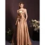 Sexy Khaki Satin Summer Evening Dresses 2023 A-Line / Princess Strapless Sleeveless Backless Bow Floor-Length / Long Evening Party Formal Dresses