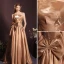 Sexy Khaki Satin Summer Evening Dresses 2023 A-Line / Princess Strapless Sleeveless Backless Bow Floor-Length / Long Evening Party Formal Dresses