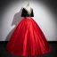 Ethnic Red Beading Lace Flower Satin Prom Dresses 2023 Ball Gown Scoop Neck Short Sleeve Backless Floor-Length / Long Formal Dresses