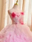 Fashion Blushing Pink Two Tone Appliques Cascading Ruffles Prom Dresses 2024 Ball Gown Strapless Sleeveless Backless Sweep Train Prom Formal Dresses