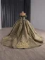 Vintage / Retro High-end Brown Beading Pearl Sequins Quinceañera Prom Dresses 2025 Ball Gown Off-The-Shoulder Short Sleeve Backless Chapel Train Formal Dresses