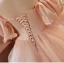 Chic / Beautiful Blushing Pink Beading Prom Dresses 2023 Ball Gown Off-The-Shoulder Puffy Short Sleeve Backless Floor-Length / Long Prom Formal Dresses