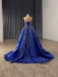 Vintage / Retro High-end Royal Blue Handmade  Beading Sequins Satin Prom Dresses 2025 Trumpet / Mermaid Strapless Sleeveless Backless Court Train Prom Formal Dresses