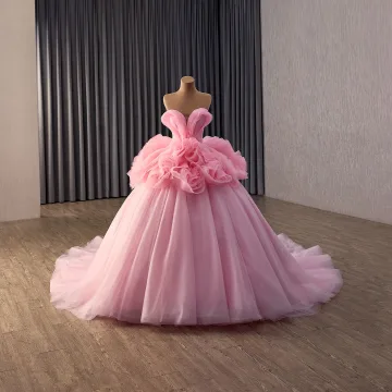Herlig Rødmende Rosa Buste Ballkjoler 2026 Ballkjole Strapless Uten Ermer Ryggløse Chapel Train Formelle Kjoler
