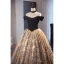 Vintage / Retro Gold Black Printing Prom Dresses 2023 Ball Gown Off-The-Shoulder Corset Short Sleeve Backless Floor-Length / Long Prom Formal Dresses