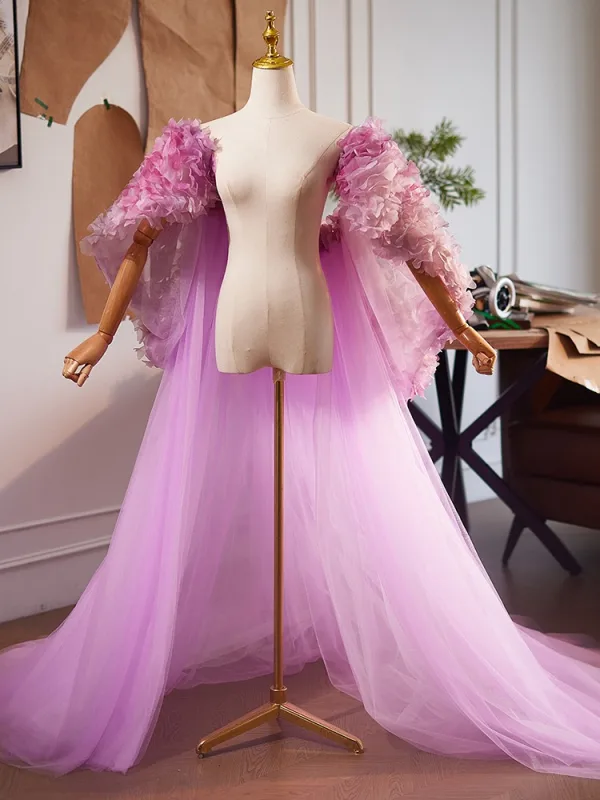Flower Fairy Lavender Handmade  Appliques Prom shawl 2025 Tulle