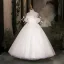 Elegant White Pearl Birthday Flower Girl Dresses 2024 Ball Gown Scoop Neck Short Sleeve Backless Floor-Length / Long Tulle