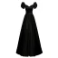 Elegant Black Satin Evening Dresses 2023 A-Line / Princess Square Neckline Short Sleeve Backless Floor-Length / Long Prom Formal Dresses