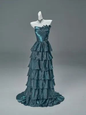 High End Mørk Grønn Beading Gripende Ruffles Selskapskjoler 2026 Prinsesse Strapless Uten Ermer Ryggløse Lange Formelle Kjoler