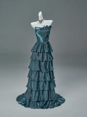 Haut De Gamme Vert Foncé Perlage Volants En Cascade Robe De Soirée 2026 Princesse Bustier Sans Manches Dos Nu Longue Robe De Ceremonie