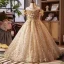 Sparkly Gold Beading Sequins Birthday Flower Girl Dresses 2025 Ball Gown Scoop Neck Short Sleeve Backless Floor-Length / Long Tulle