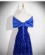 Dazzling Royal Blue Sequins Evening Dresses 2026 A-Line / Princess Off-The-Shoulder Bow Short Sleeve Backless