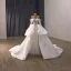 High-end White Handmade  Beading Lace Flower Satin Wedding Dresses 2025 Ball Gown Off-The-Shoulder Long Sleeve Backless Chapel Train