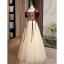 Chic / Beautiful Champagne Embroidered Prom Dresses 2022 A-Line / Princess Off-The-Shoulder Short Sleeve Backless Beading Bow Sash Floor-Length / Long Formal Dresses