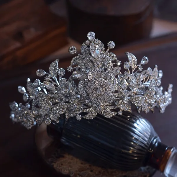 Najpiękniejsze / Ekskluzywne Srebrny Rhinestone Stop Ślub Tiara Ozdoby Do Włosów Ślubne 2025